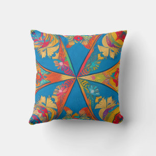 Radiant Mandala: Vibrant Symmetrical Fantasy Art Throw Pillow