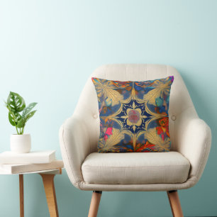 Radiant Mandala: Vibrant Symmetrical Fantasy Art Throw Pillow
