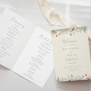 Radiant Multicolor Wildflower Folded Wedding Program