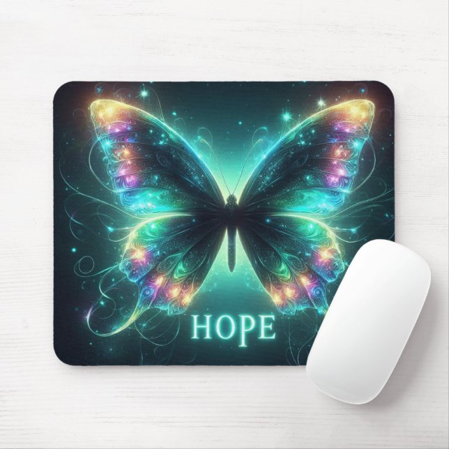 Radiant Multicolored Butterfly Portraying Hope   Mouse Pad (With Mouse)