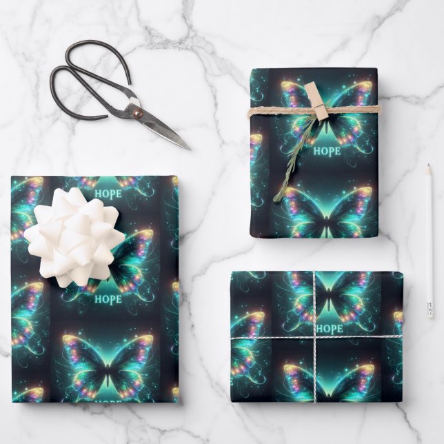 Radiant Multicolored Butterfly Portraying Hope Wrapping Paper Sheet (Front)