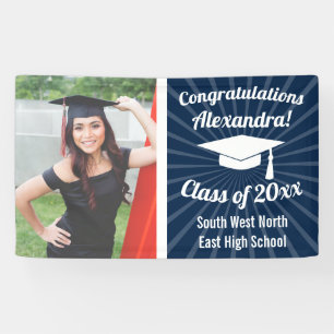 Radiant Navy Blue Custom Photo Graduation Banner