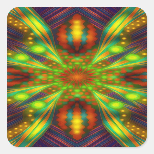 Radiant Neon Starburst Kaleidoscope  Square Sticker (Front)