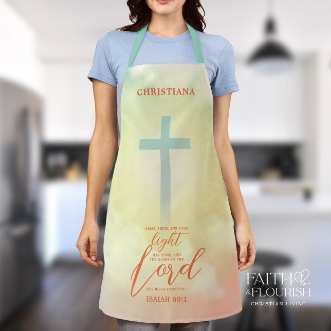 Radiant Ombre Cross Scripture Personalized Apron (Creator Uploaded)