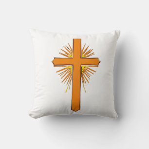 Radiant Orange Christian Cross Illustration Throw Pillow
