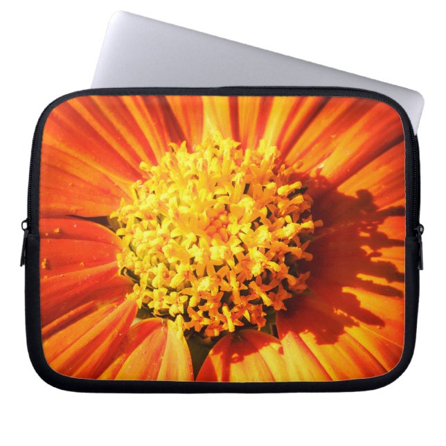 Radiant Orange Flower Laptop Sleeve Botanical Art (Front)