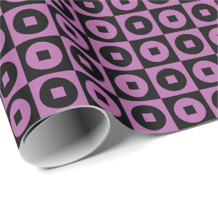 Radiant Orchid and Black Square Circle Wrapping Paper