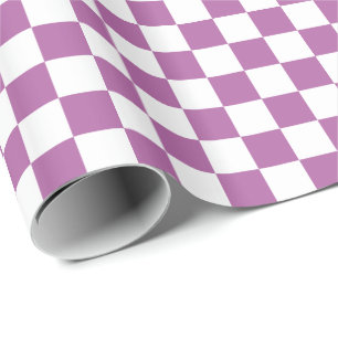 Radiant Orchid and White Chequerboard Squares Wrapping Paper