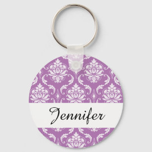 Radiant Orchid Classic Damask Pattern Keychain