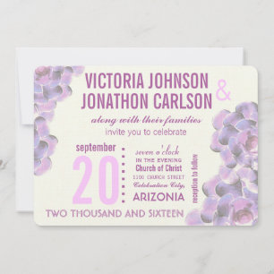 Radiant Orchid Succulent Modern Typography Wedding Invitation