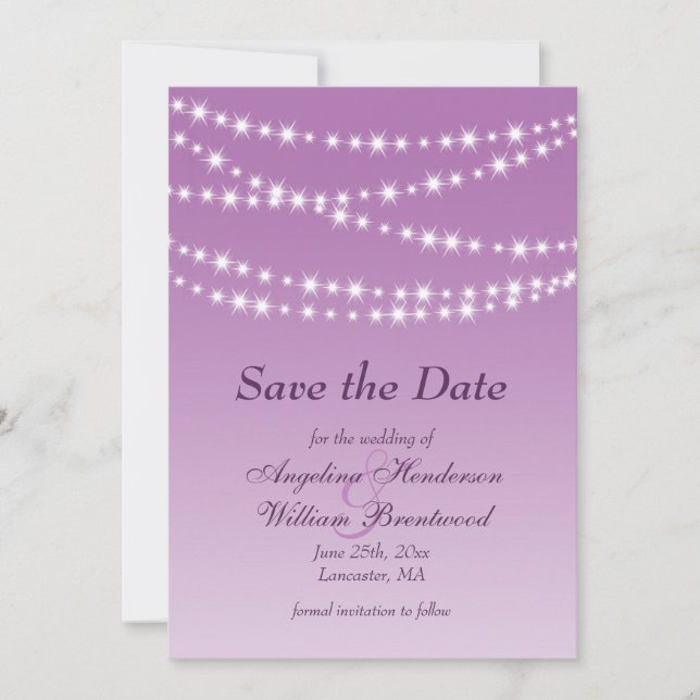 Radiant Orchid Twinkle Lights Save the Date (Front)