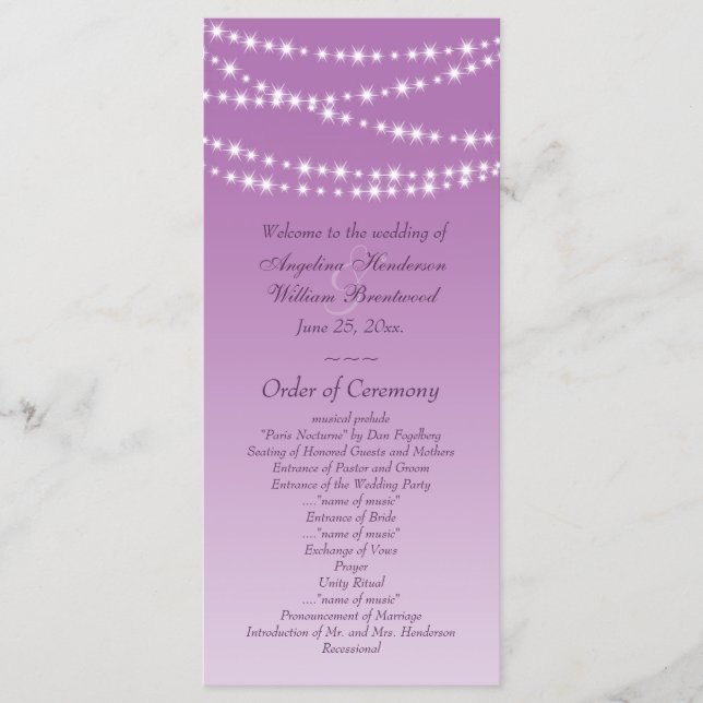 Radiant Orchid Twinkle programme de mariage (Devant)