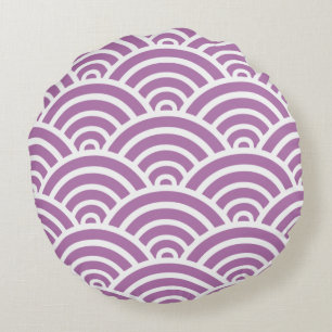 Radiant Orchid & White Scallop Round Pillow