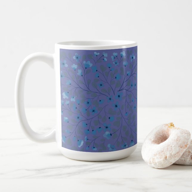 Radiant Orchid with Blue Wildflowers Pattern Coffee Mug (With Donut)