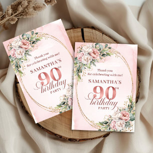 Radiant Pale Pink Gold Eucalyptus 90th Birthday   Thank You Card