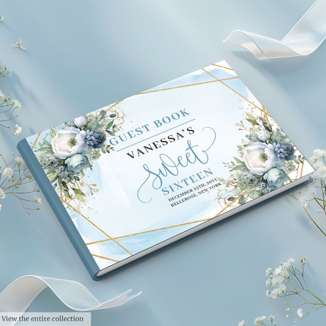 Radiant Pastel Blue White Peonies Sweet Sixteen  Guest Book (Radiant Pastel Blue White Peonies Sweet Sixteen Guest Book)
