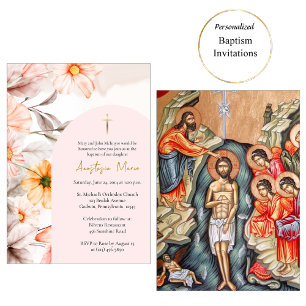 Radiant Pastel Spring Flowers Orthodox Baptism Invitation