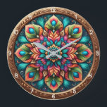 Radiant Peacock Feather Mandala Large Clock<br><div class="desc">Transform your space with the hypnotic beauty of the Radiant Peacock Feather Mandala clock. This stunning timepiece features a high-definition graphic that creates a breathtaking kaleidoscopic effect. The intricate mandala design is composed of layered peacock feather motifs in a vibrant palette of teal, emerald, magenta, and warm amber tones. Every...</div>