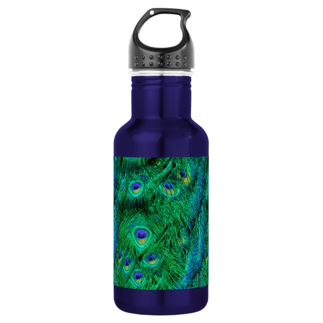 Radiant Peacock Feathers Photo Design 532 Ml Water Bottle (Front)