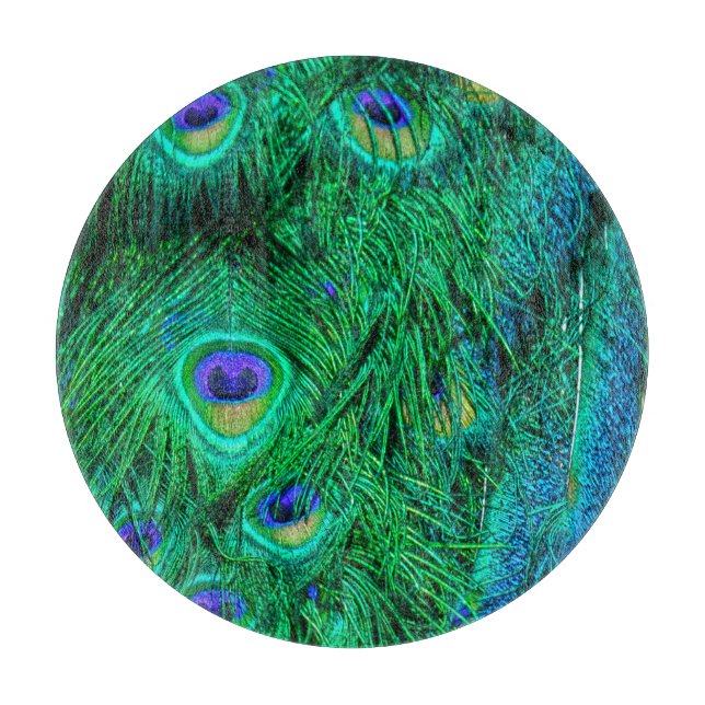 Radiant Peacock Feathers Photo Design Cutting Board (Front)