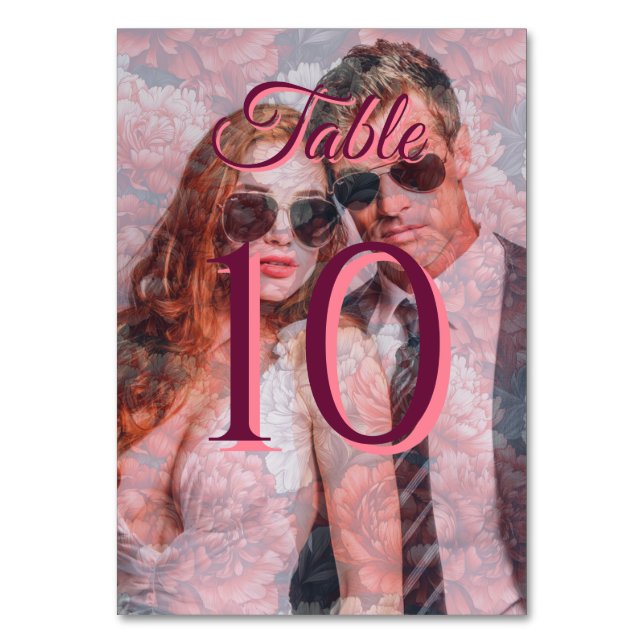 Radiant Peonies Accent Winter Wedding Table Number (Front)