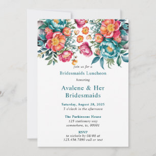 Radiant Peony Bouquet Bridesmaids Luncheon Invitation