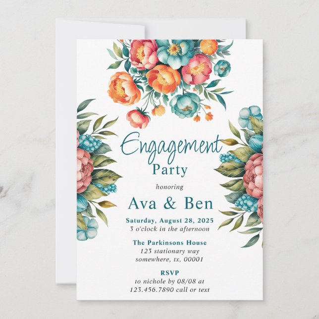 Radiant Peony Bouquet Engagement Party Invitation (Front)