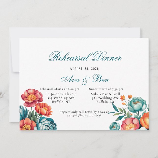 Radiant Peony Bouquet Rehearsal Dinner Invitation (Front)