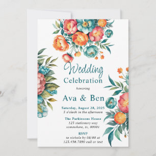 Radiant Peony Bouquet Wedding Celebration Invitation