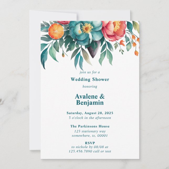 Radiant Peony Bouquet Wedding Invitation (Front)
