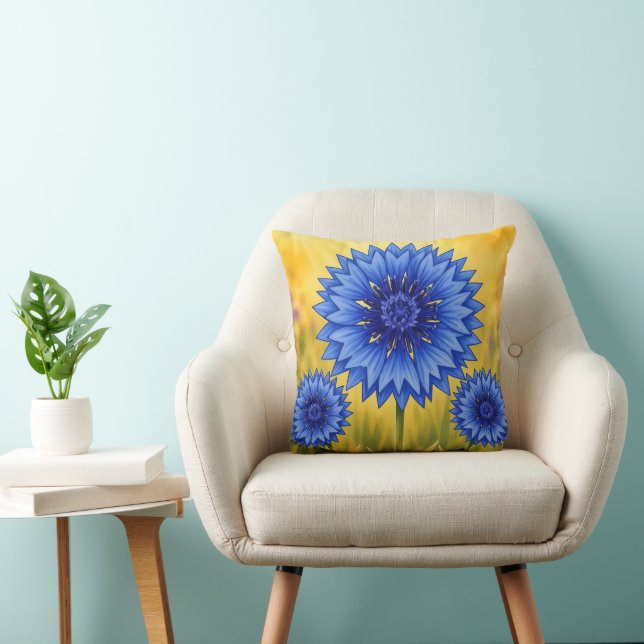 Radiant Petal: Cornflower Blue Throw Pillow (Chair)