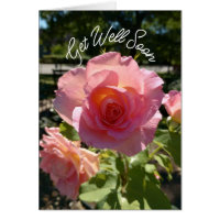 Radiant Pink Tea Rose Get Well Soon Card