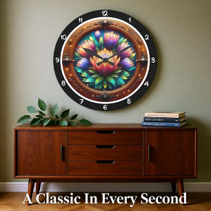 Radiant Protea Stained Glass Large Clock