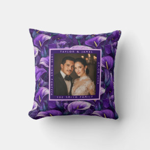 Radiant Purple Calla Lilies Petal Botanical Weddin Throw Pillow