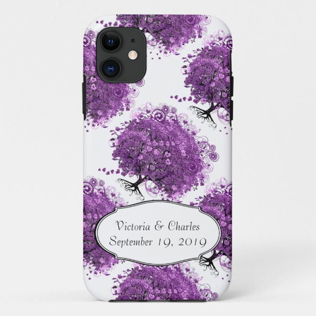 Radiant Purple Heart Leaf Tree Wedding Case-Mate iPhone Case (Back)