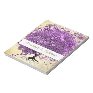 Radiant Purple Heart Leaf Tree Wedding Notepad