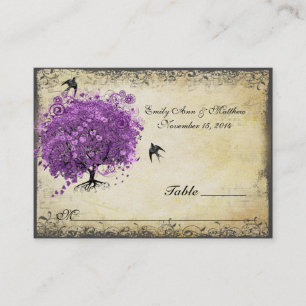 Radiant Purple Heart Leaf Tree Wedding Place Card