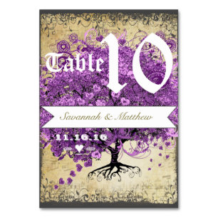 Radiant Purple Heart Leaf Tree Wedding Table Number