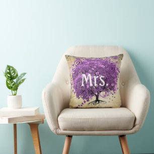 Radiant Purple Heart Leaf Tree Wedding Throw Pillow
