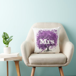 Radiant Purple Heart Leaf Tree Wedding Throw Pillow