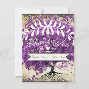 Radiant Purple Romantic Heart Leaf Wedding Thank You Card