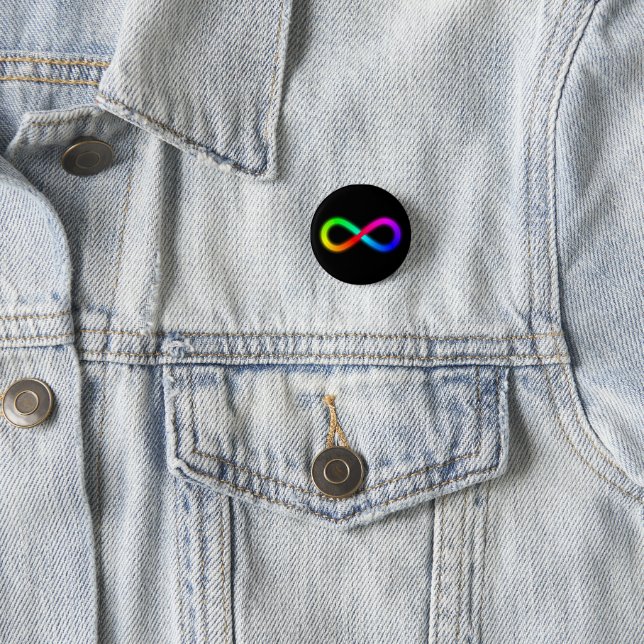 Radiant Rainbow Autism Awareness Infinity Knot 1 Inch Round Button (In Situ)