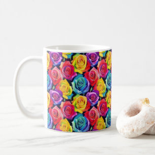 Radiant rainbow roses, floral pattern coffee mug
