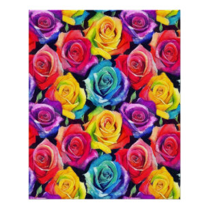 Radiant rainbow roses, floral pattern poster
