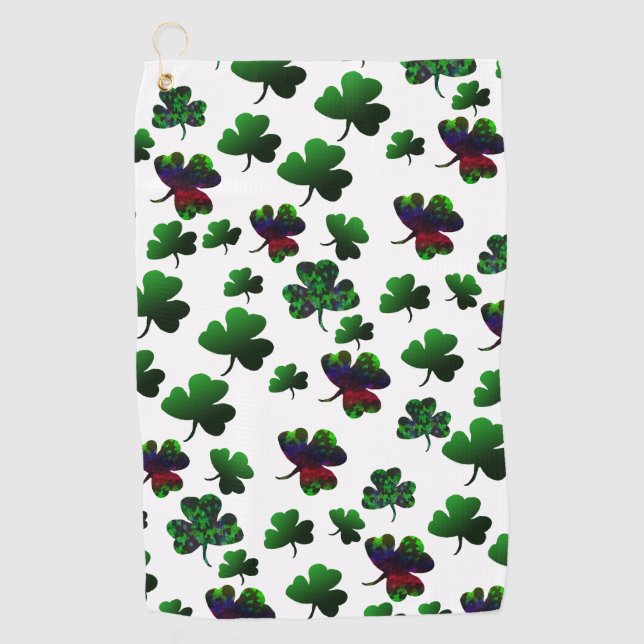 Radiant Rainbow Shamrock Golf Towel (Front)