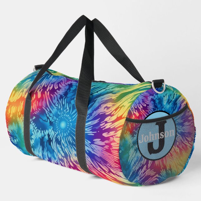 Radiant Rainbow Tie Dye Monogram Personalized Duffle Bag (Right Corner)