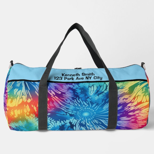 Radiant Rainbow Tie Dye Monogram Personalized Duffle Bag (Front)