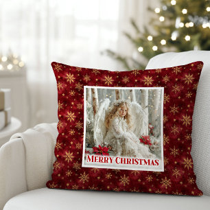 Radiant Red and Gold Angel Vintage Christmas  Throw Pillow