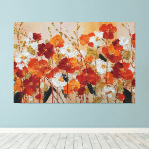 Radiant Red and Gold Floral Abstract Wall Art