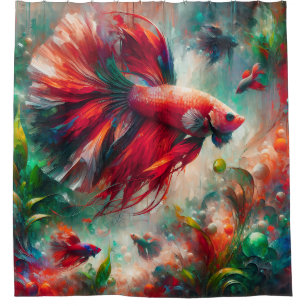 “Radiant Red and Green Betta Fish Elegant Art”